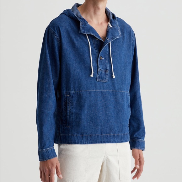 Ag Adriano Goldschmied Men’s Valen Popover Indigo Hooded Top size small NWT